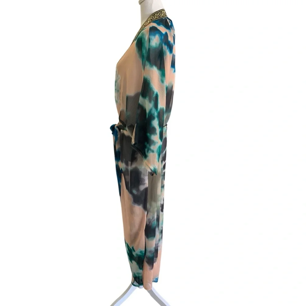 SukiSo One Size Fits Most Tie-Dye Belted Sheer Swim Beach Resortwear Cover-Up
